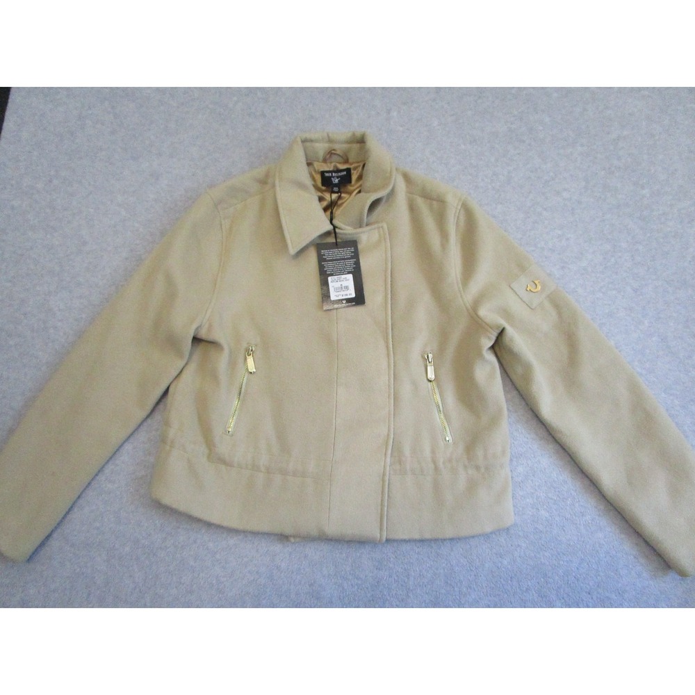 True Religion Coat Womens Medium Honey‎ Taupe Peplum Wool Jacket
